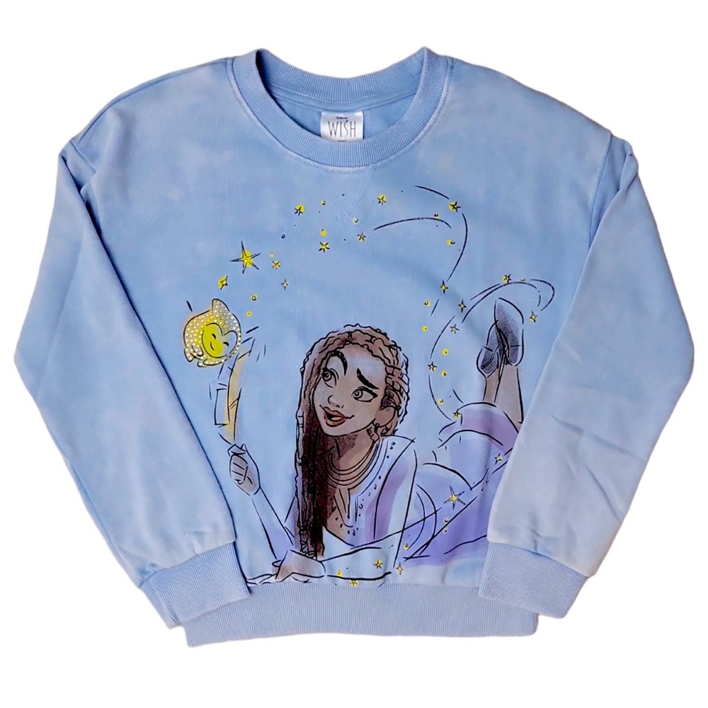 Disney Wish Character Girl's Mineral Washed Soft and Comfortable Graphic Pullov…